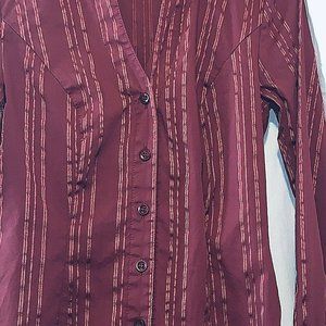 XS Maurices Womens Maroon Rust Stripes  Blouse